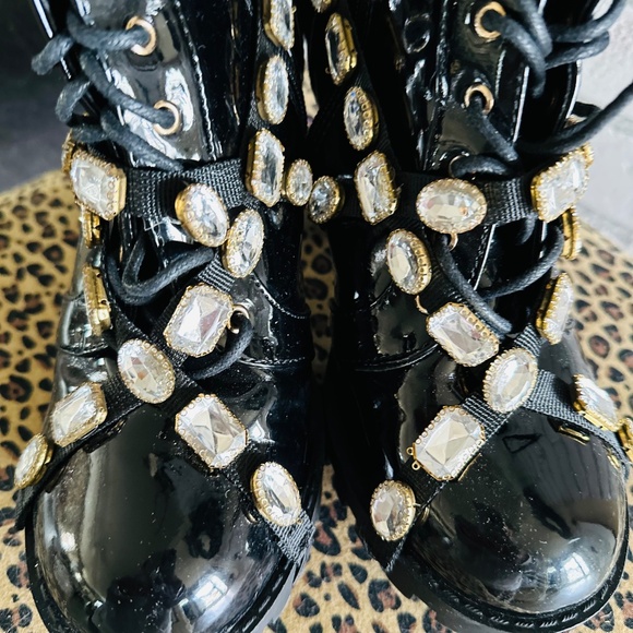 Wild Diva Black Patent Leather Gemstone Boots - Picture 6 of 16
